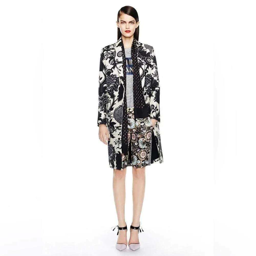 J.Crew Collection Silk Noir Floral Bonded Coat Jacket Size 8